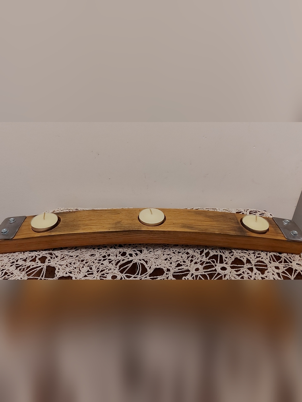 Handcrafted Oak Wine Barrel Tea Light Holder - Rustic 3-Light Centerpiece